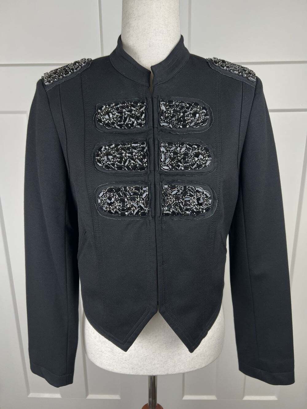 INC Petite S Black Embellished Military Jacket Blazer Indie Sleaze Jeweled